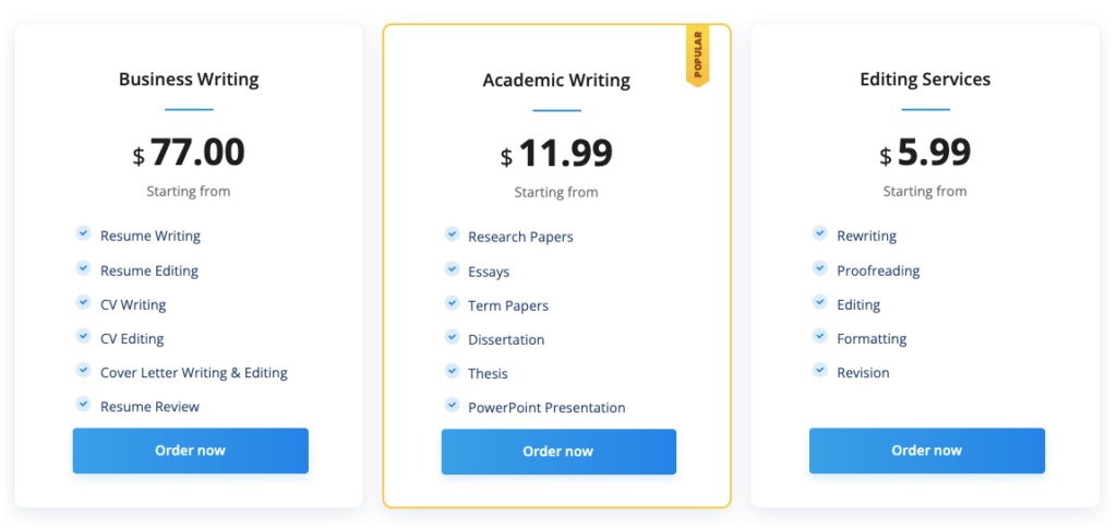 elite writings pricing