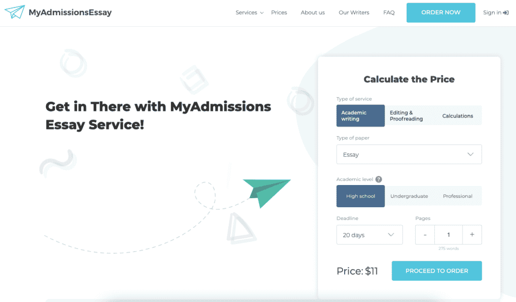 MyAdmissionsEssay.com homepage